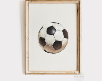 Soccer Ball Print | Vintage Style Soccer Art | Neutral Nursery Sports Decor | Boy Room Printable Wall Art | Soccer Lovers Gift | P423