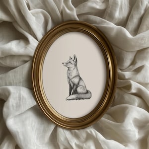 Fox Sketch Print | Vintage Style Animal Wall Art | Printable Woodland Animal Drawing | Neutral Minimalist Wall Decor | Nursery Art | P518