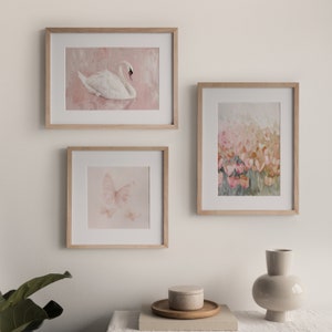 Coquette Wall Art Set of Five | White Swan Vintage Painting | Pastel ...