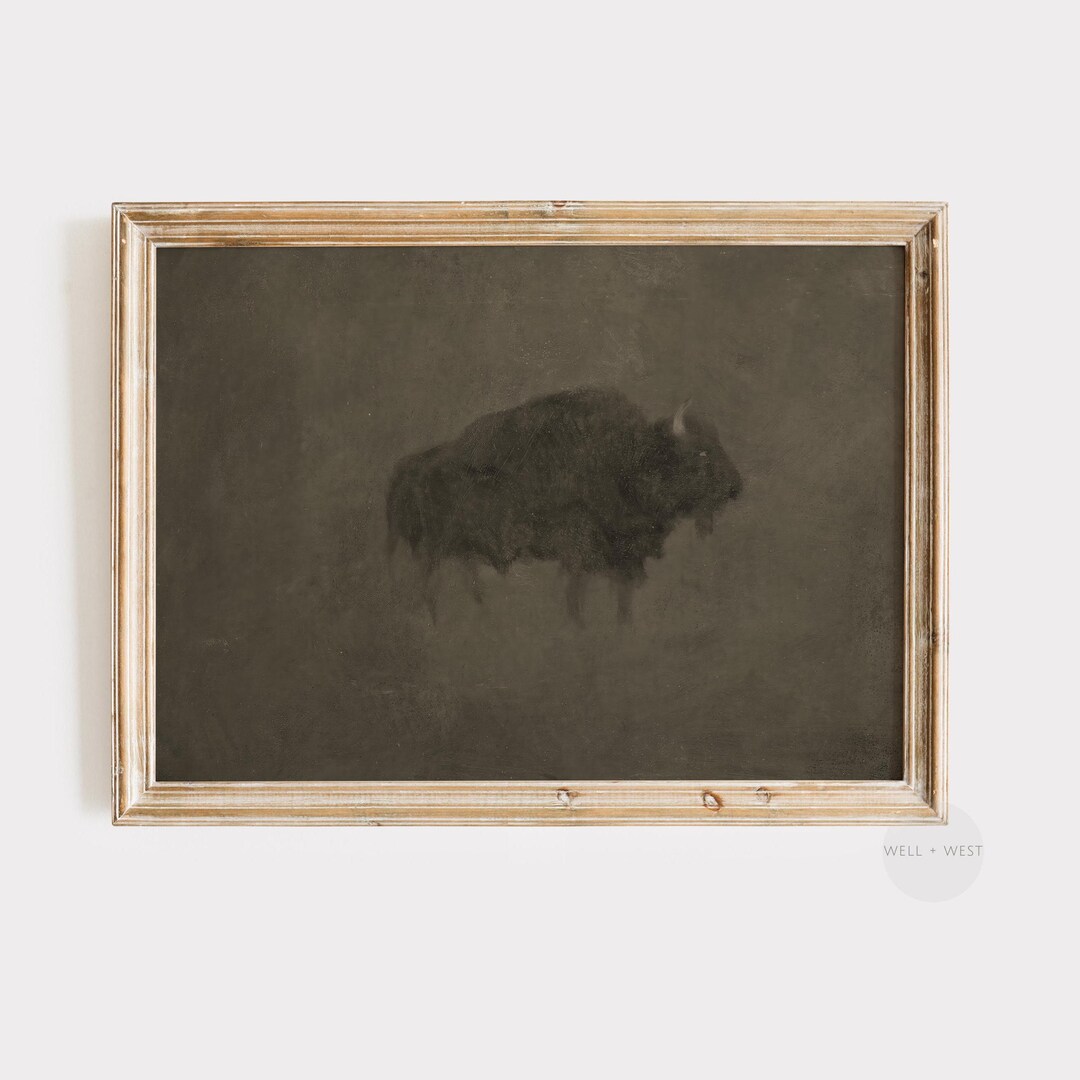 Vintage Buffalo Print | Bison Oil Painting | Minimalist Rustic Western ...