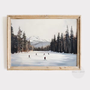 Hockey Players Print | Vintage Style Outdoor Skating Painting | Boys Room Printable Art | Sports Office Decor | Hockey Nursery Art | P557