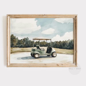 ゴルフカートプリント | ヴィンテージスタイルのゴルフコース絵画 | 男の子の部屋用印刷可能アート | スポーツオフィス装飾 | ゴルフ保育園アート | ゴルファーへのギフト | P558
