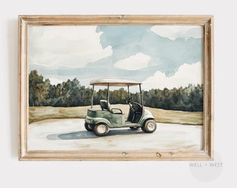 Golf Cart Print | Vintage Style Golf Course Painting | Boys Room Printable Art | Sports Office Decor | Golf Nursery Art | Golfer Gift | P558