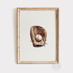Baseball Glove Print | Vintage Style Baseball Art | Neutral Nursery Sports Decor | Boys Room Printable Art | Baseball Lover Gift | P644