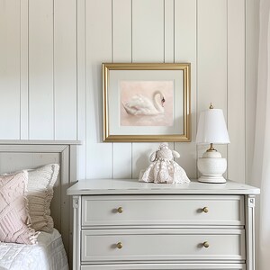 Swan Art Print | Antique White Swan Painting | Light Pastel Pink ...