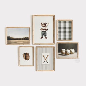 Baseball Set of Six Prints | Vintage Style Baseball Wall Art | Neutral Nursery Decor | Boys Room Printable Art | Sports Home Decor | PS141