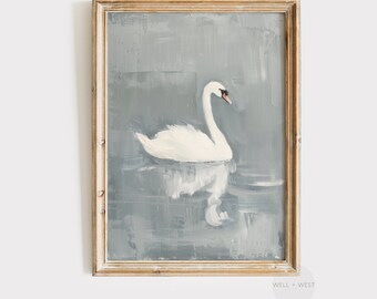 Swan Art Print | Antique White Swan Painting | Light Pastel Pink ...
