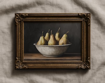 Tableau Poire Moody | impression nature morte vintage | Décoration murale de cuisine | Art de la ferme Cottagecore | Téléchargement numérique imprimable antique | P135