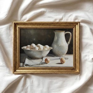 Country Kitchen Print | Moody Eggs Oil Painting | Vintage Style Still Life | Kitchen Wall Decor | Neutral Cottagecore Printable Art | P162