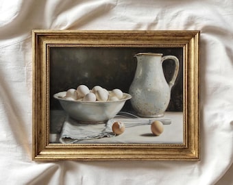 Country Kitchen Print | Moody Eggs Vintage Style Still Life | Kitchen Wall Decor | Neutral Cottagecore Printable Art | P162