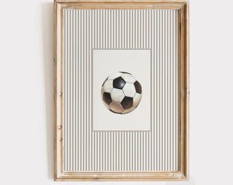 Soccer Print | Vintage Style Soccer Ball Art | Neutral Nursery Sports Decor | Boy Room Stripes Printable Art | Soccer Lovers Gift | P594