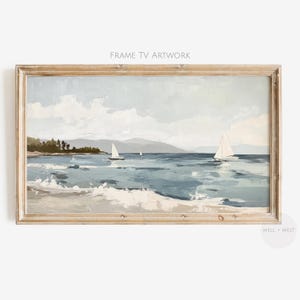 Summer Sailboat Frame TV Art | Vintage Style Seascape Painting | Spring Lake House | Muted Neutral Coastal Decor | Beach House Art | TV517