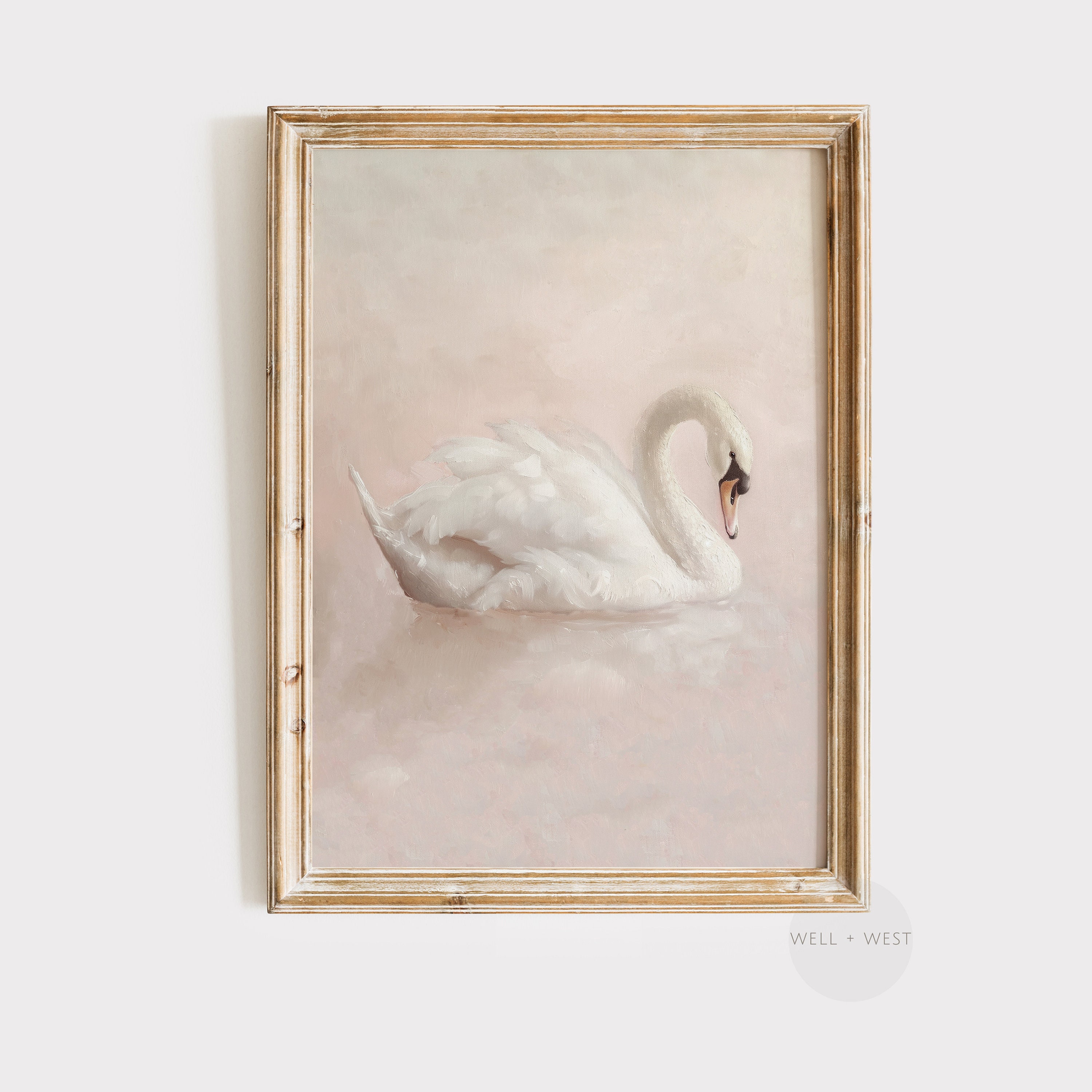 White Swan Art Print | Soft Muted Swan Painting | Light Pastel Pink ...