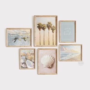 Beach Wall Art Set of Six | Pastel Summer Beach Gallery Art | Seascape Printable Wall Art | Coastal Beach Decor | Nautical Prints | PS117