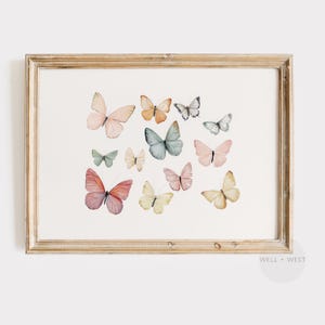 Whimsical Butterfly Print | Colorful Butterflies Painting | Vintage Style Pastel Coquette Art | Printable Girls Room Nursery Decor | P636