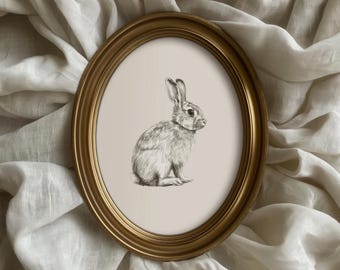 Vintage Style Easter Bunny Print | Printable Rabbit Sketch | Antique Animal Illustration | Country Farmhouse Art | Neutral Minimalist | P119