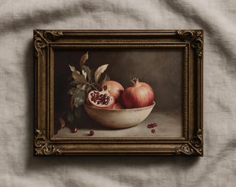 Impression de grenade de mauvaise humeur | Peinture à l'huile de grenade | Art de cuisine esthétique sombre | Nature morte antique imprimable d'automne | Décoration d'automne | P308