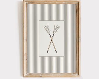 Lacrosse Sticks Print | Vintage Style Crosse Illustration | Boys Room Nursery Printable Art | Sports Office Decor | Sports Lover Gift | P675
