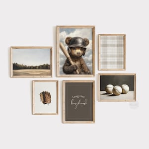Baseball Art Set of Six Prints | Vintage Style Baseball Wall Art | Neutral Nursery Decor | Boy Room Printable Art | Sports Home Decor | PS17