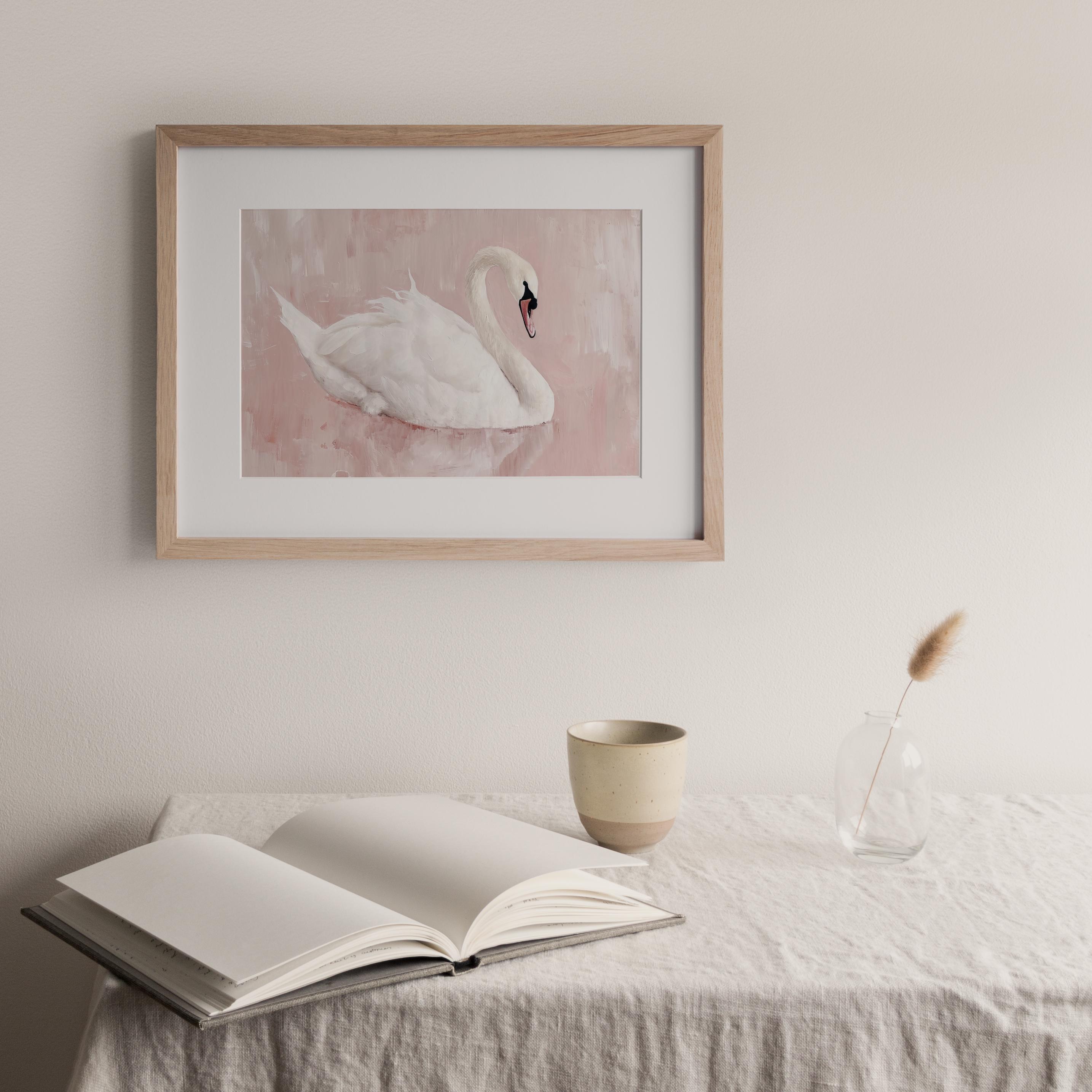 Swan Art Printable | White Swan Vintage Style Painting | Pastel Blush ...