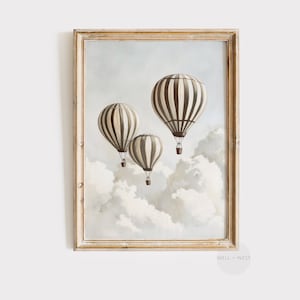 Impressão de Balão de Ar | Três Balões de Ar Quente | Decoração de Berçário em Estilo Vintage | Arte Neutra para Quarto de Bebê Antigo | Decoração de Quarto Infantil | P120