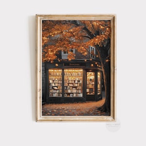 Herbstbuchladen Druck | Stimmungsvolle rustikale Kunst | Gemütliche Herbst Buch Shop druckbare Kunst | Erntedank Dekor | Buchliebhaber | Dunkle Ästhetische Kunst | P358