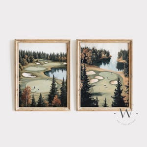 Tiny Golfers Set of Two | Vintage Style Golf Course | Autumn Art | Boys Room Printable Art | Sage Green Nursery Art | Office Decor | PS168