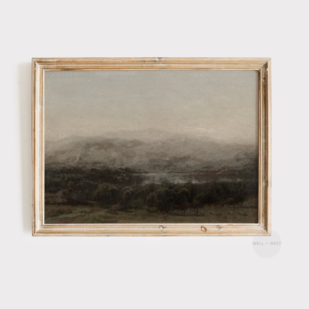 Moody Landscape Print | Abstract Mountain Oil Painting | Vintage Dark ...