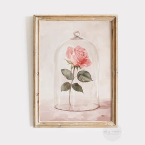 Rose Print | Pastel Pink Flower in Glass Painting | Floral Wall Art | Fairytale Nursery Print | Girly Coquette Art | Valentines Print | P627