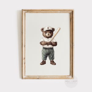 Baseball Bear Print | Vintage Style Baseball Teddy | Boys Room Printable Art | Sports Office Decor | Nursery Art | Sport Lover Gift | P460