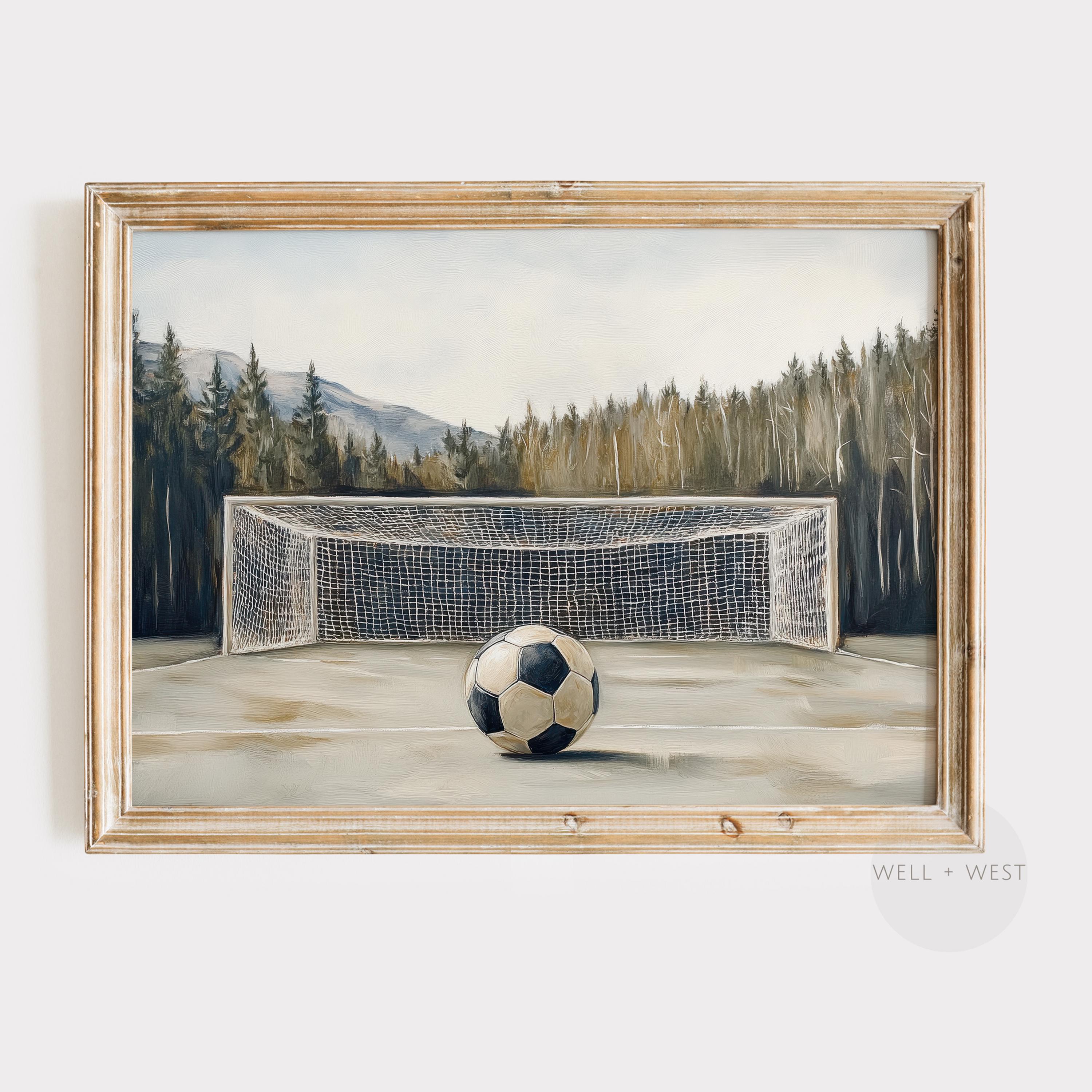 Soccer Net Print | Vintage Style Soccer Goal Painting | Boys Room Printable Art | Sports Office Decor | Soccer Ball Nursery Art | P592