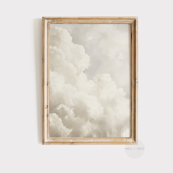 Cloud Oil Painting | Neutral Sky Print | Vintage Country Farmhouse Decor | Minimalist Living Room Art | Antique Nursery Printable | P151