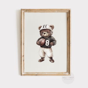 Football Bear Print | Vintage Style Teddy Bear Watercolor | Boys Room Nursery Art | Sports Office Decor | Football Lover Gift | P459
