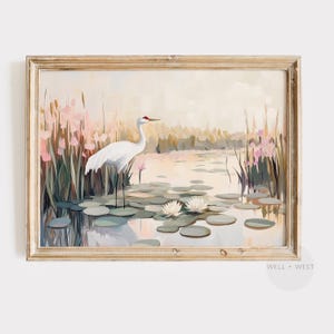 Pastel Marsh Print  | White Heron Painting | Sunset Coastal Download | Colorful Summer Art | Egret Bird Printable | Beach House Decor | P530