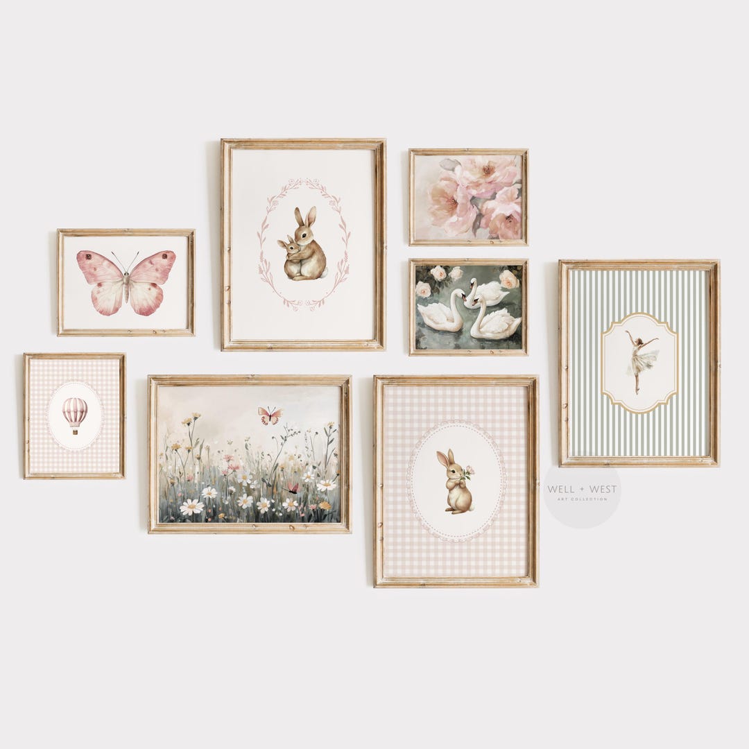 Girl Nursery Wall Art | Gallery Set of 8 | Vintage Style Girls Room ...