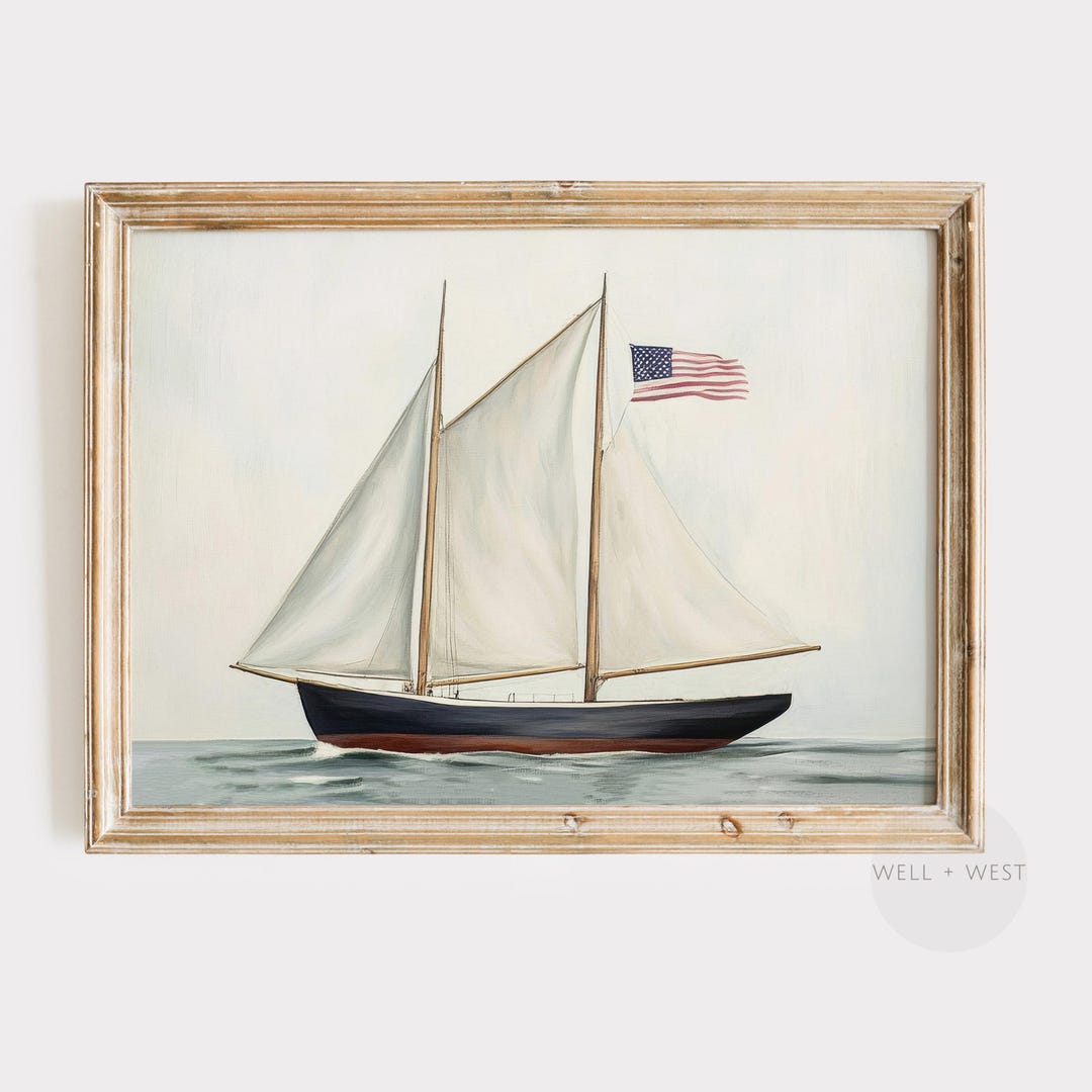 4th of July Ship Print | Vintage Style Sailboat Painting | Independence ...