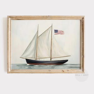 4.Juli Schiff Poster | Segelboot im Vintage-Stil | Unabhängigkeitstag Dekor | Vaterländische Flagge | Americana druckbare Kunst | P581