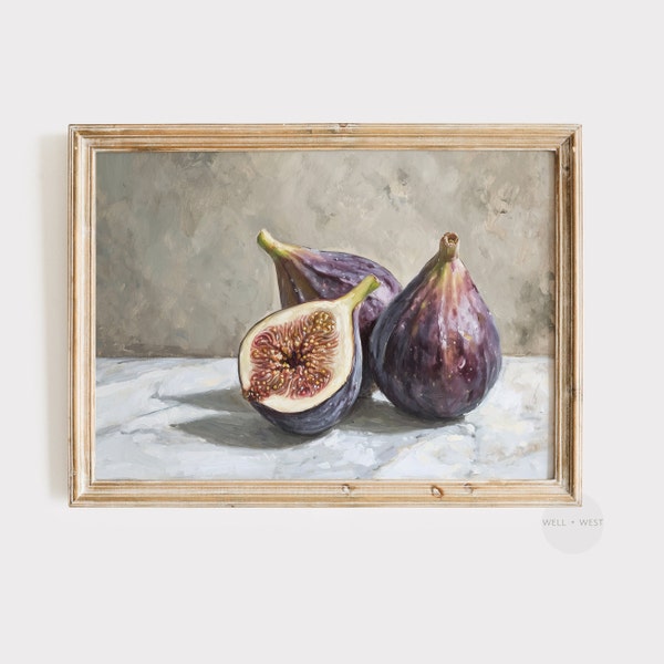 Oil Painting of Figs | Vintage Fruit Still Life | Kitchen Wall Art | Instant Download Printable Art | P001
