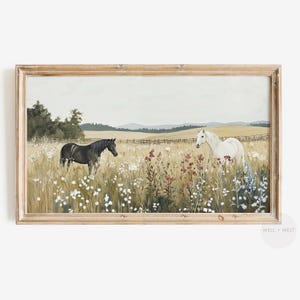 Spring Horses Frame TV Art | Vintage Style Field Painting | Summer Floral TV Art | Easter Screensaver | Cottagecore Equestrian Art | TV458