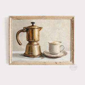 ニュートラルコーヒーアートプリント | エスプレッソキッチンアート | ヴィンテージ静物画 | コーヒーバーの装飾 | コーヒー愛好家への新築祝いギフト | P037