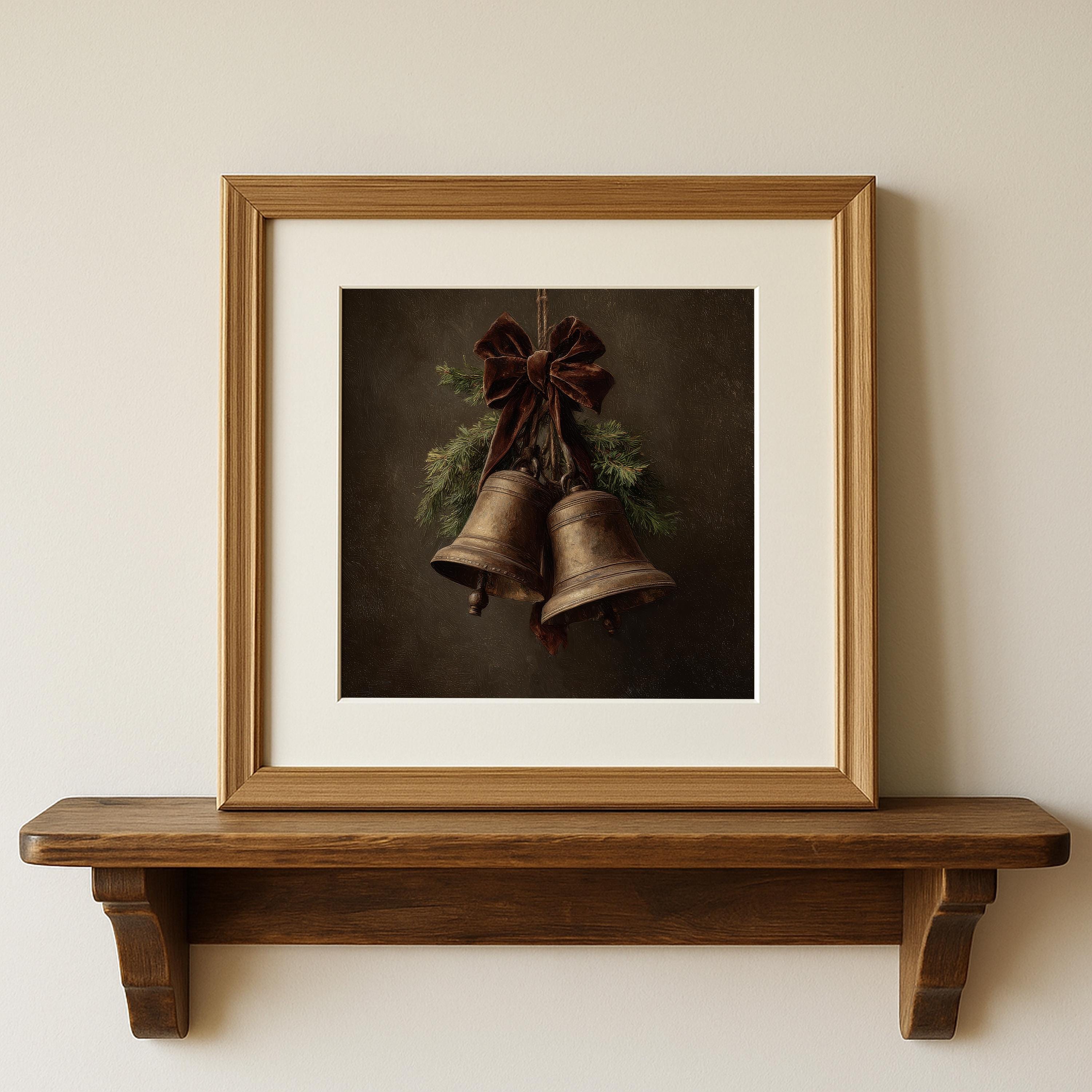 Christmas Bells With Bow Print: Vintage Style Holiday Printable Wall ...