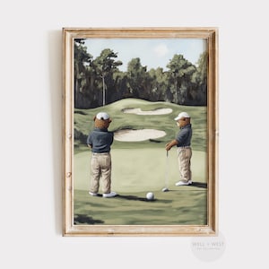 Golfing Bears Print | Vintage Style Golf Course Art | Boys Room Printable Wall Art | Sports Decor | Nursery Art | Golf Lover Gift | P711