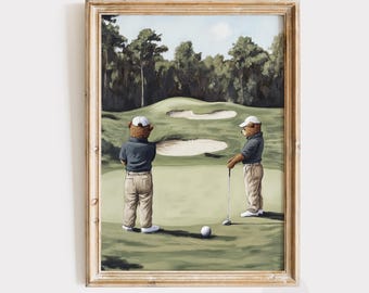 Golfing Bears Print | Vintage Style Golf Course Art | Boys Room Printable Wall Art | Sports Decor | Nursery Art | Golf Lover Gift | P711