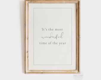 Holiday Print | Vintage Style Christmas Quote | It's The Most Wonderful Time Of The Year | Winter Festive Printable Xmas Art | P366