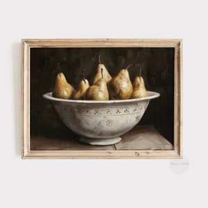 Pear Still Life Print | Moody Kitchen Wall Art | Vintage Style Summer Fruit | Printable Fall Home Decor | Cottagecore Dark Aesthetic | P052