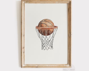 Basketball Print: Neutral Vintage Style Sports Printable Wall Art (Digital Download) P642