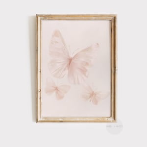Butterflies Wall Art | Antique Pink Butterfly Painting | Light Pastel Pink Artwork | Vintage Printable Wall Art | Girl Nursery Decor | P007