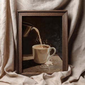 Neutral Coffee Art Print | Moody Kitchen Wall Art  | Vintage Still Life Painting | Coffee Bar Decor | Coffee Lover Housewarming Gift | P006