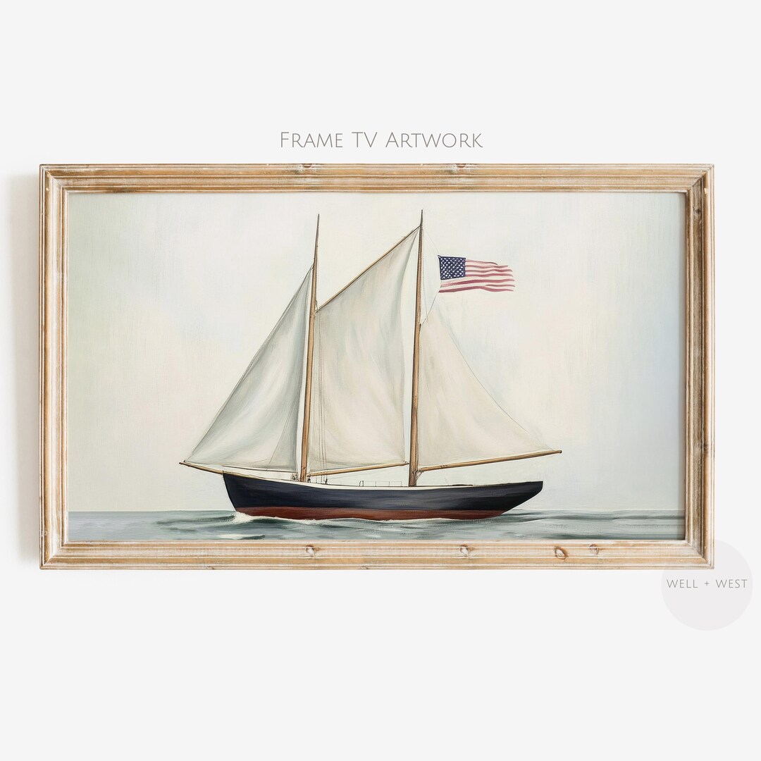 4th of July TV Art | Patriotic Sailboat Painting | Vintage Style ...