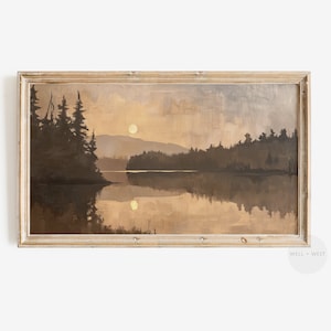 Summer Sunset Frame TV Art | Abstract Vintage Style Country Lake Painting | Spring Landscape Artwork | Cottagecore Lake House Decor | TV047